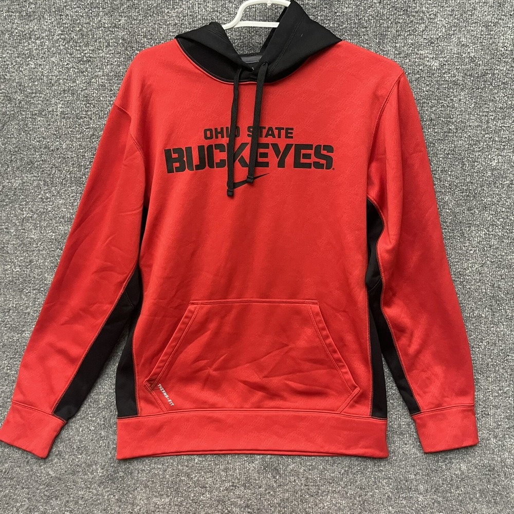 Nike Ohio State Buckeyes Hoodie Mens Sz S Red Black Logo Therma Fit Sweatshirt